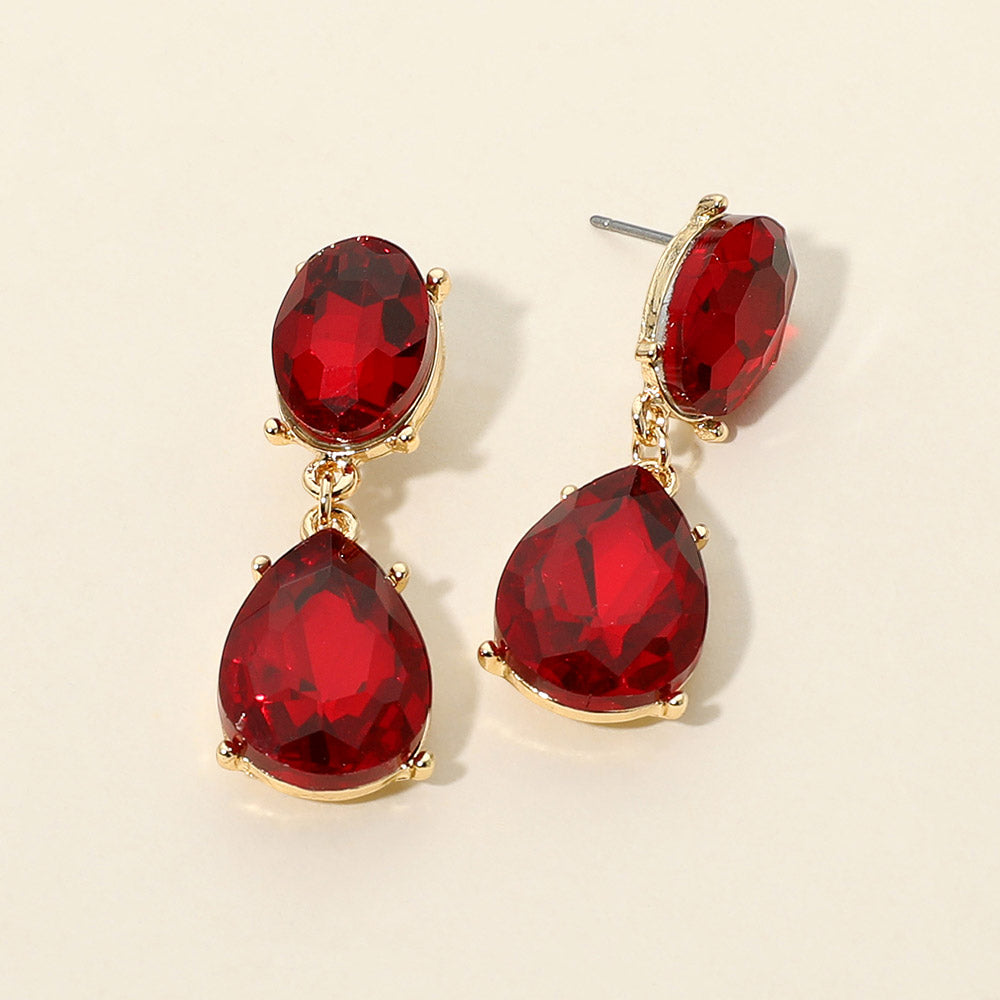 Madeline Love Gold, Red Oval Teardrop Gem Drop Evening Earrings