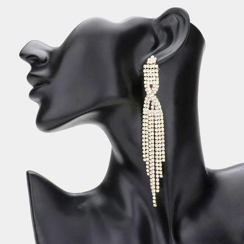 Madeline Love Clear, Gold Rhinestone fringe earrings