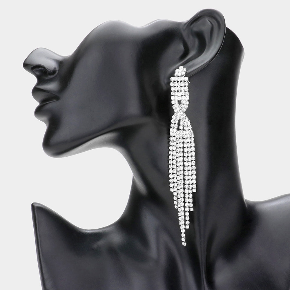 Madeline Love Clear, Silver Rhinestone fringe earrings
