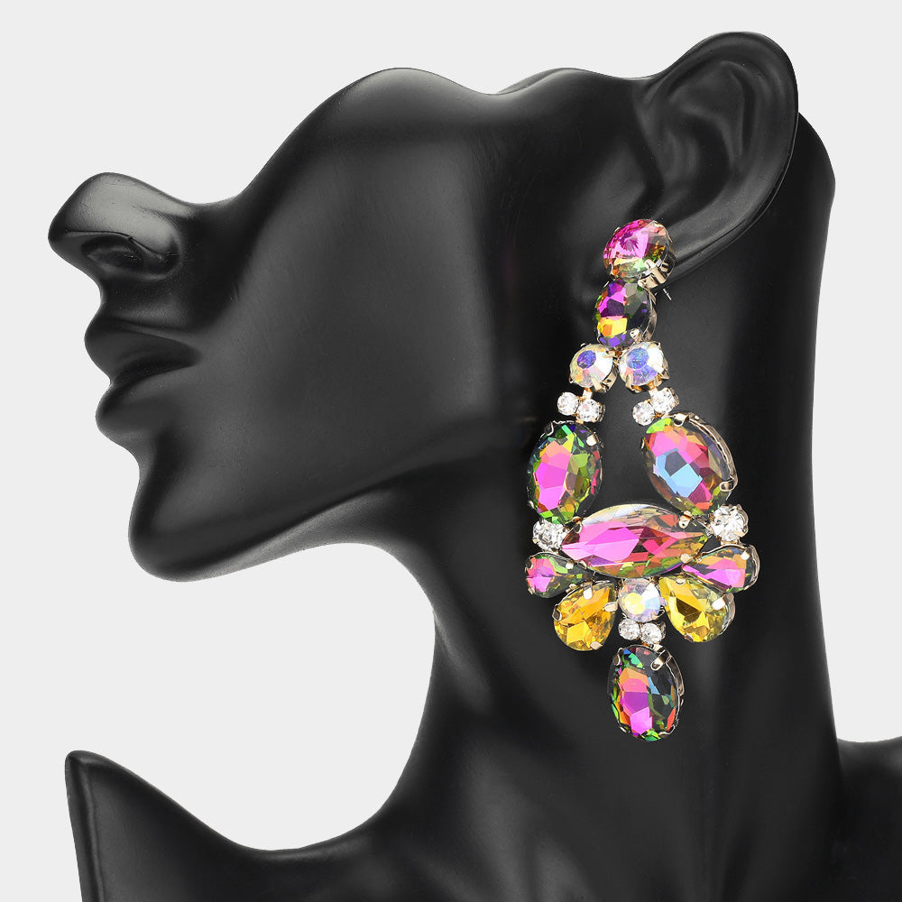 Madeline Love Gold, Multi Oval Marquise Stone Cluster Chandelier Evening Earrings