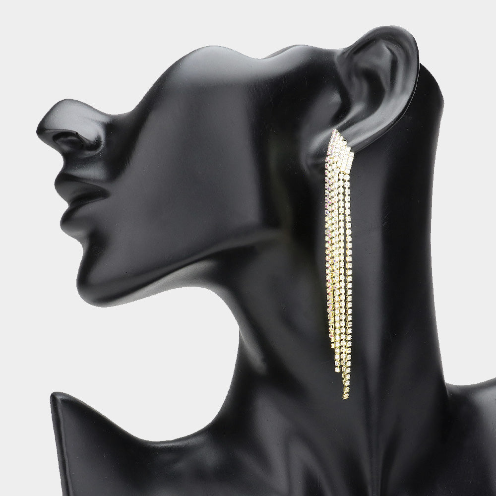 Madeline Love AB, Gold 6Rows Crystal Rhinestone Fringe Evening Earrings