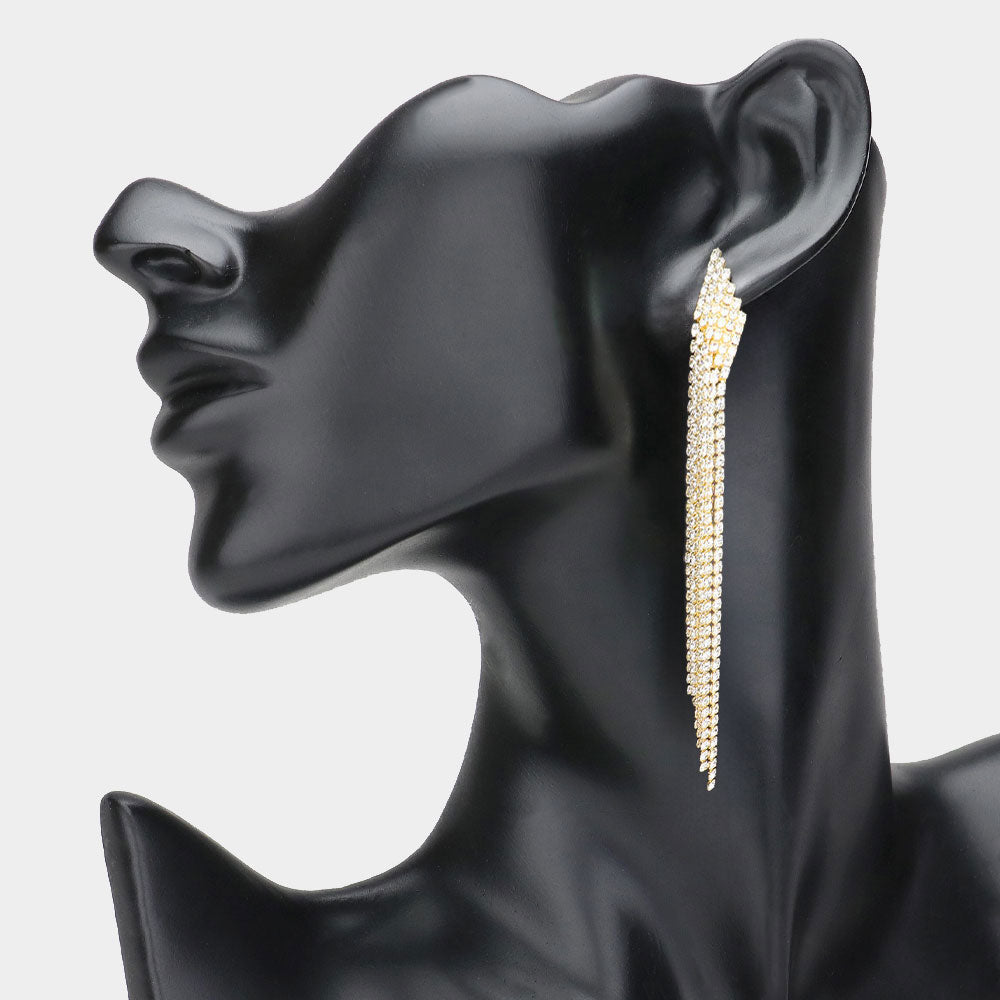 Madeline Love Gold 6Rows Crystal Rhinestone Fringe Evening Earrings