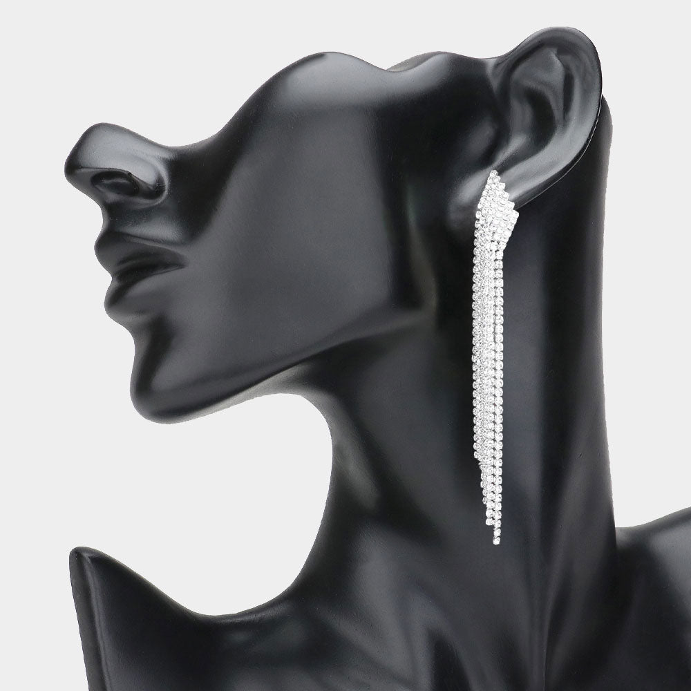 Madeline Love Silver 6Rows Crystal Rhinestone Fringe Evening Earrings