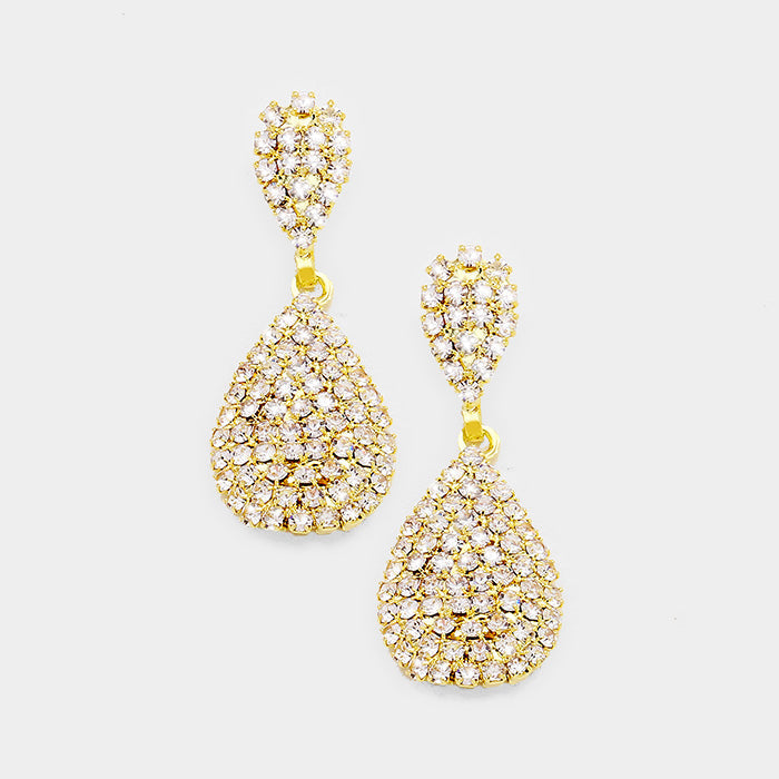 Madeline Love Clear, Gold Crystal Rhinestone Pave Teardrop Evening Earrings