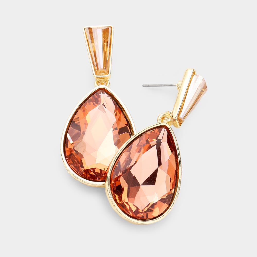 Madeline Love Peach Teardrop Stone Dangle Evening Earrings