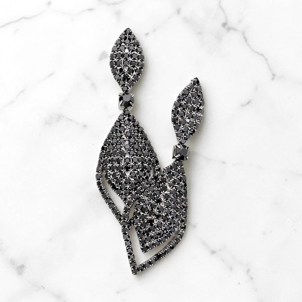 Madeline Love Black, Jet Black Rhinestone Marquise Drop Evening Earrings