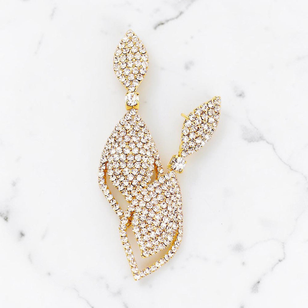 Madeline Love Clear, Gold Rhinestone Marquise Drop Evening Earrings