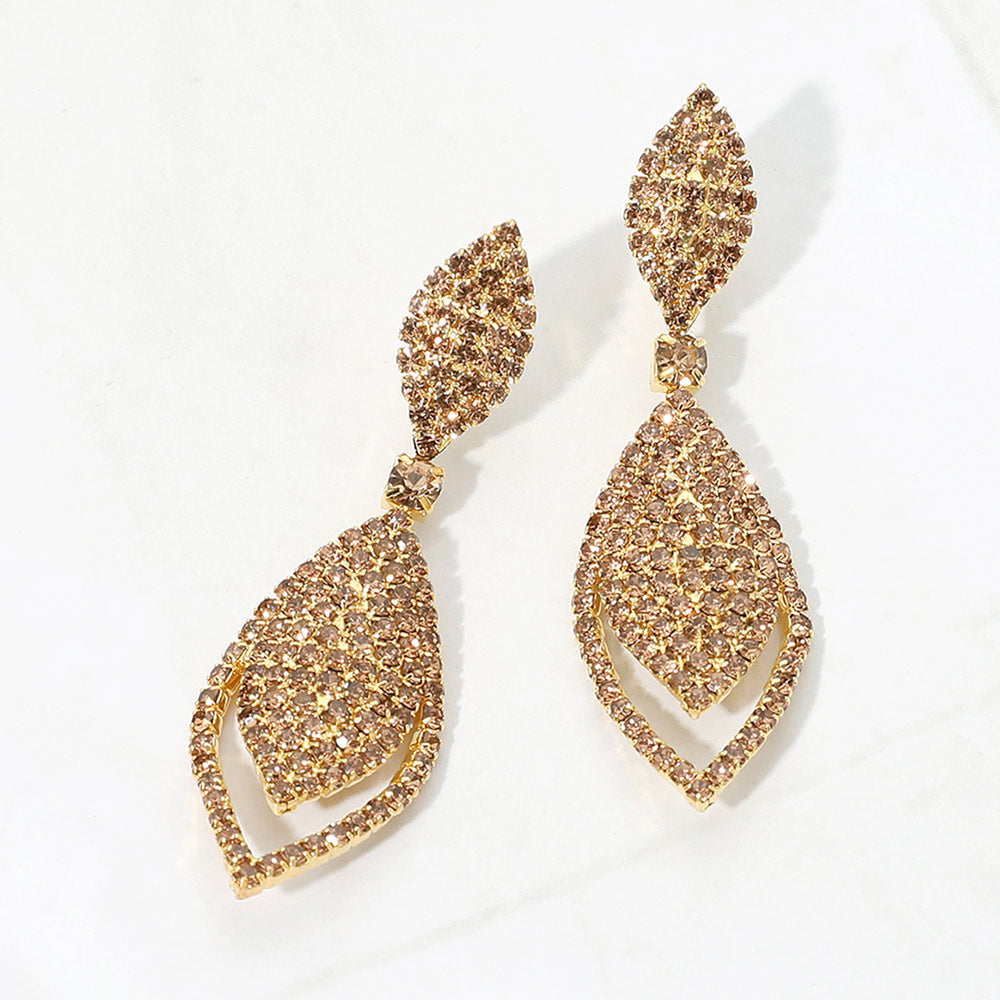 Madeline Love Gold, Lt Col Topaz Rhinestone Marquise Drop Evening Earrings