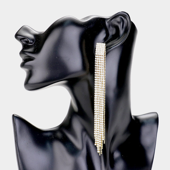 Madeline Love Clear, Gold Rhinestone Pave Long Drop Evening Earrings