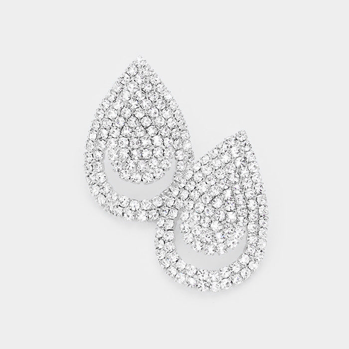 Madeline Love Clear, Silver Rhinestone Pave Evening Earrings