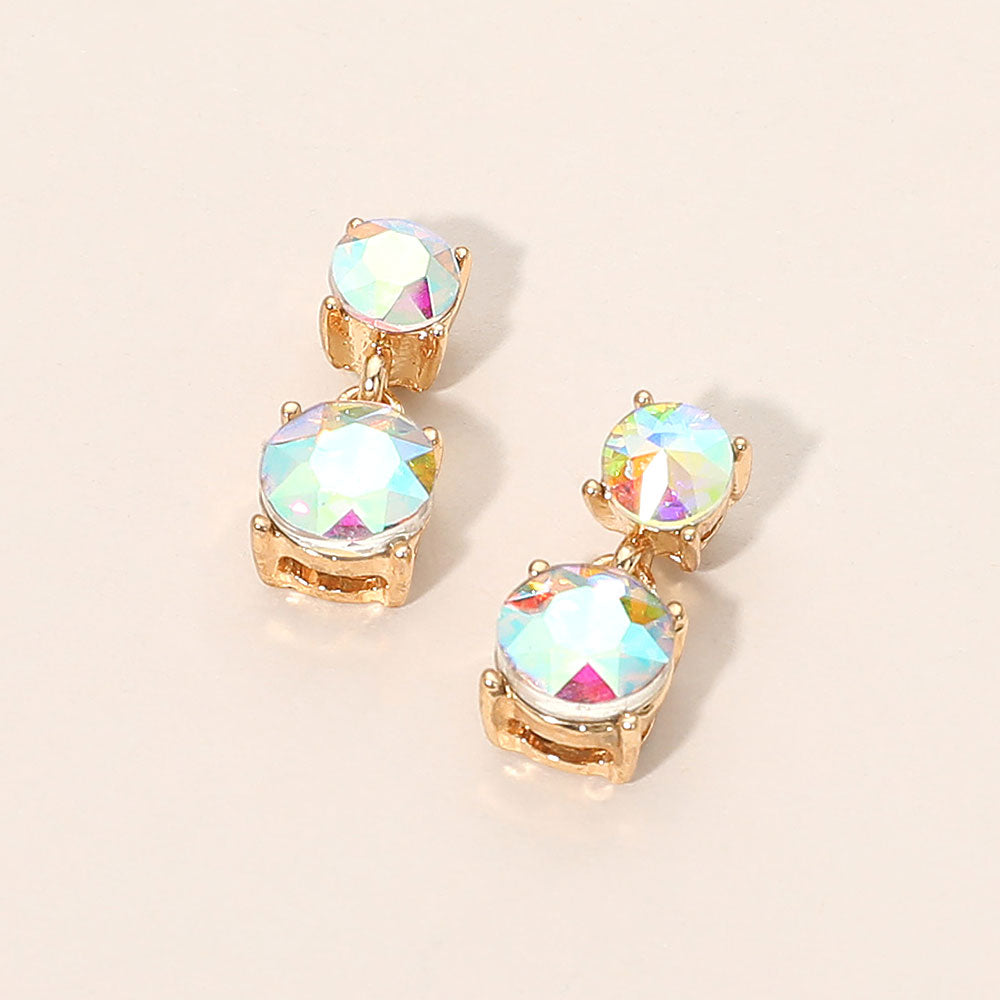 Madeline Love AB, Gold Double Round Stone Drop Earrings