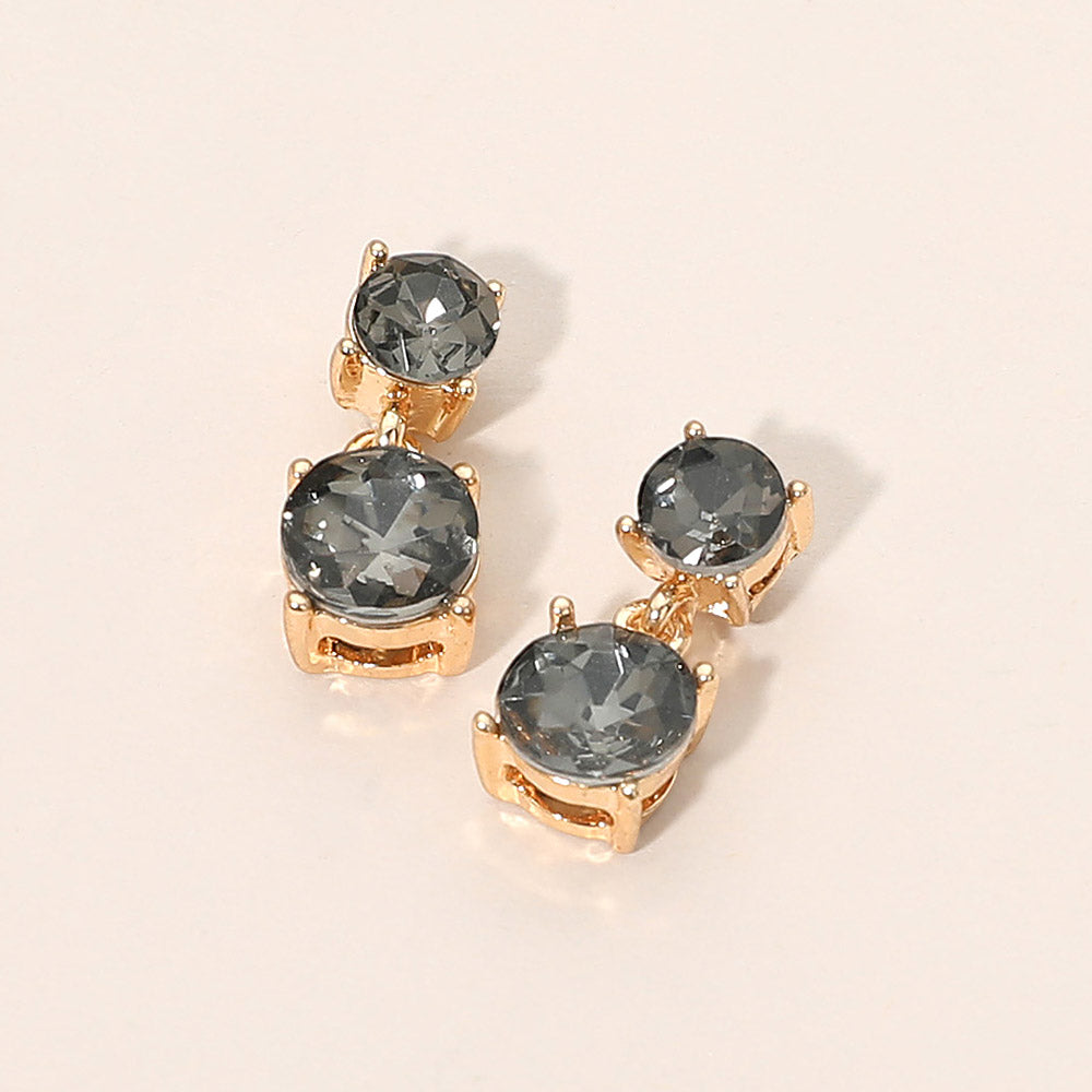 Madeline Love Black Diamond, Gold Double Round Stone Drop Earrings