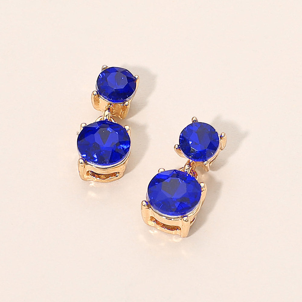Madeline Love Gold, Sapphire Double Round Stone Drop Earrings
