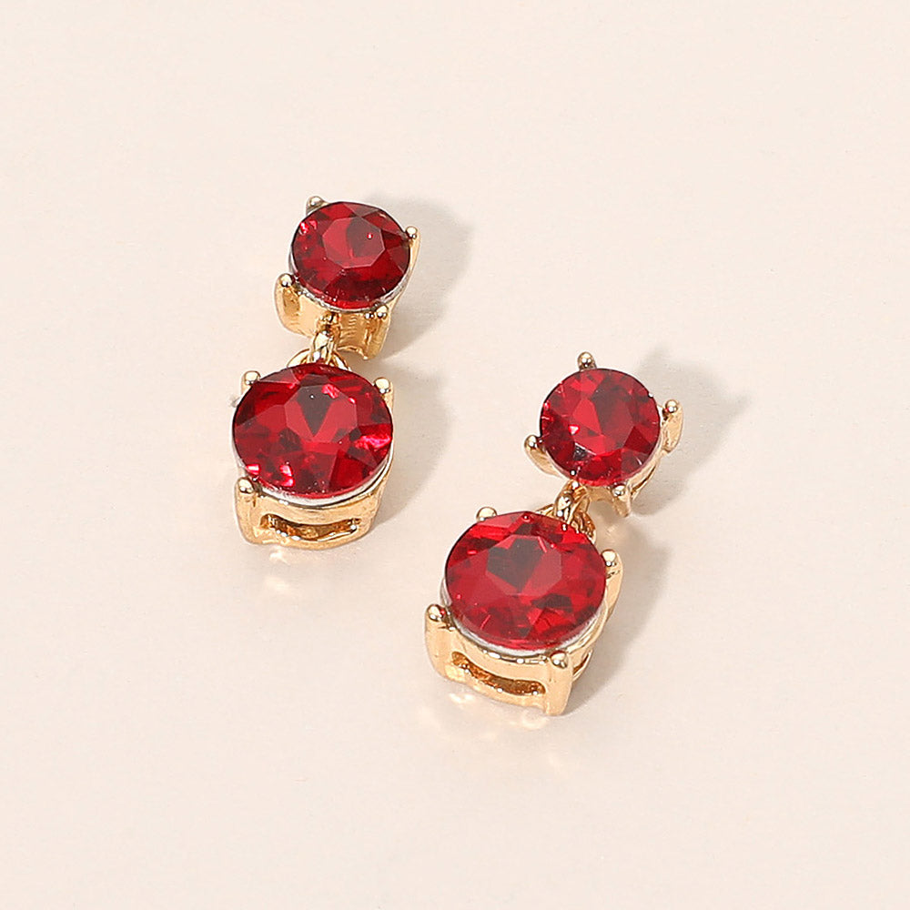 Madeline Love Gold, Siam Double Round Stone Drop Earrings
