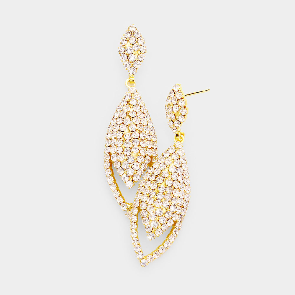 Madeline Love Clear, Gold Crystal Pave Oval Evening Earrings