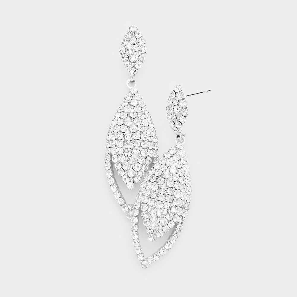 Madeline Love Clear, Silver Crystal Pave Oval Evening Earrings