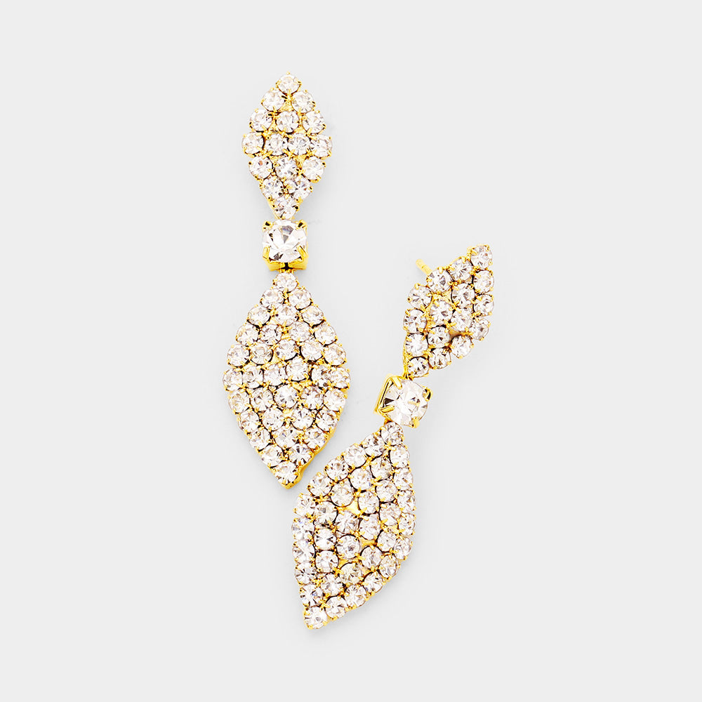 Madeline Love Clear, Gold Rhinestone Crystal Pave Rhombus Evening Earrings