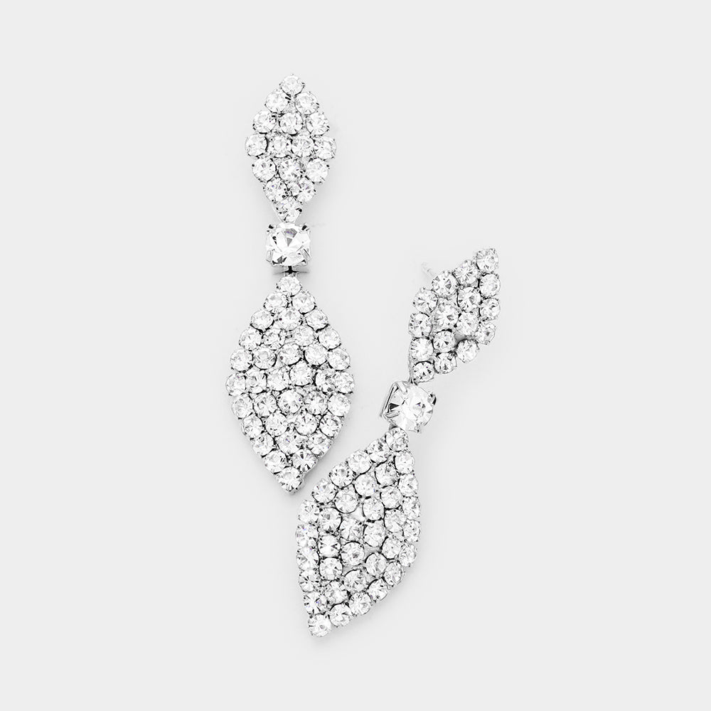 Madeline Love Clear, Silver Rhinestone Crystal Pave Rhombus Evening Earrings