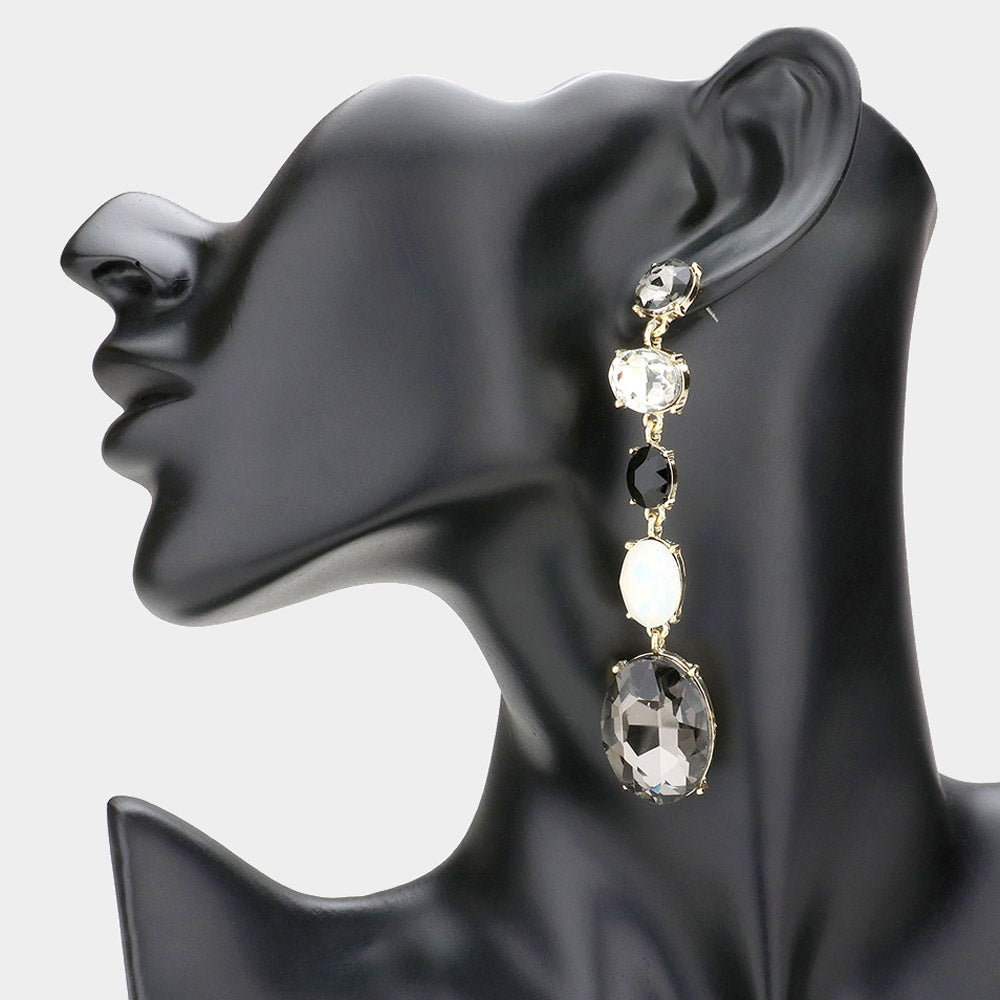 Madeline Love Black Diamond Round Oval Stone Link Dangle Evening Earrings