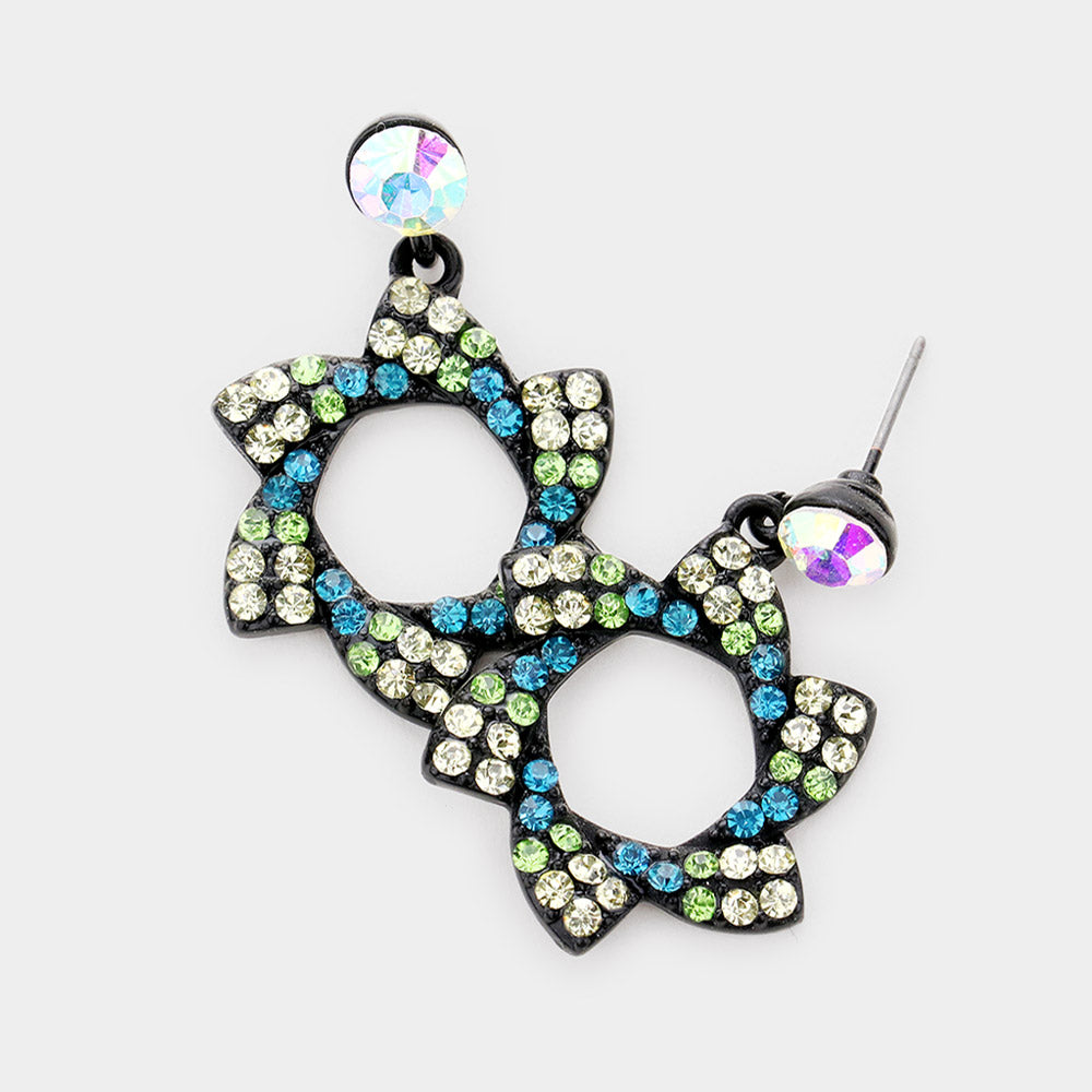 Madeline Love AB, Black, Blue Zircon, Peridot Crystal pinwheel earrings