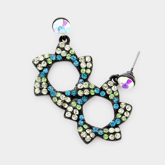 Madeline Love AB, Black, Blue Zircon, Peridot Crystal pinwheel earrings