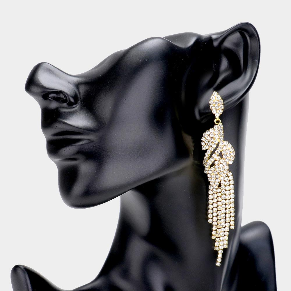 Madeline Love Gold Rhinestone Crystal Leaf Drop Evening Earrings