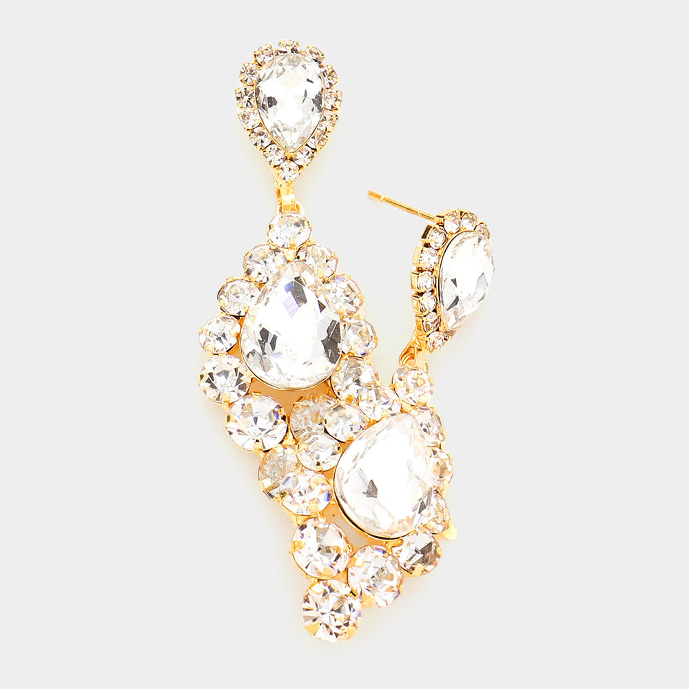 Madeline Love Gold Teardrop Accented Bubble Stone Trimmed Dangle Evening Earrings