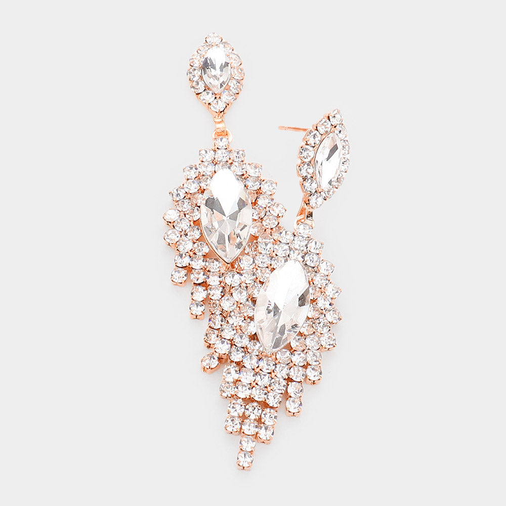 Madeline Love Rose Gold Double Marquise Stone Accented Dangle Evening Earrings