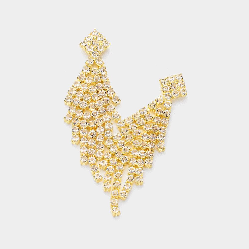 Madeline Love Clear, Gold Rhinestone Paved Chandelier Evening Earrings