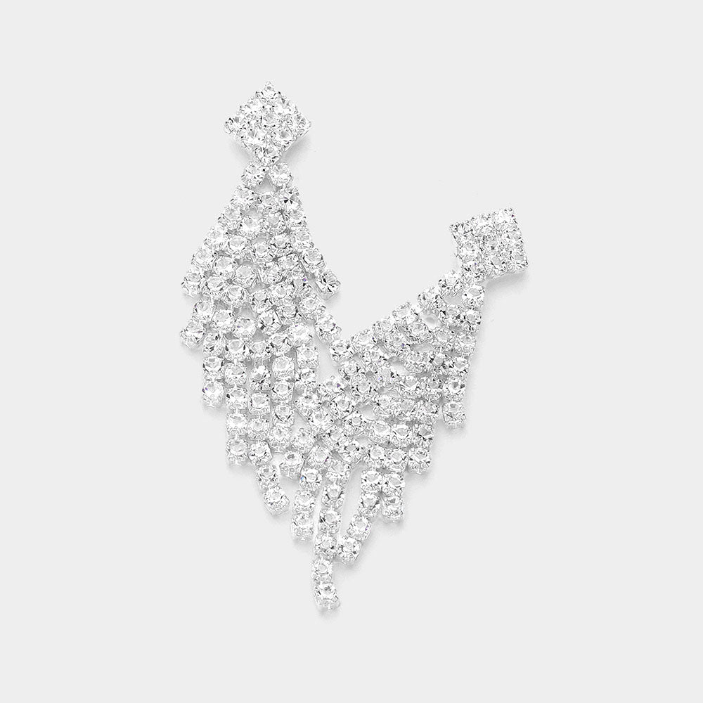 Madeline Love Clear, Silver Rhinestone Paved Chandelier Evening Earrings