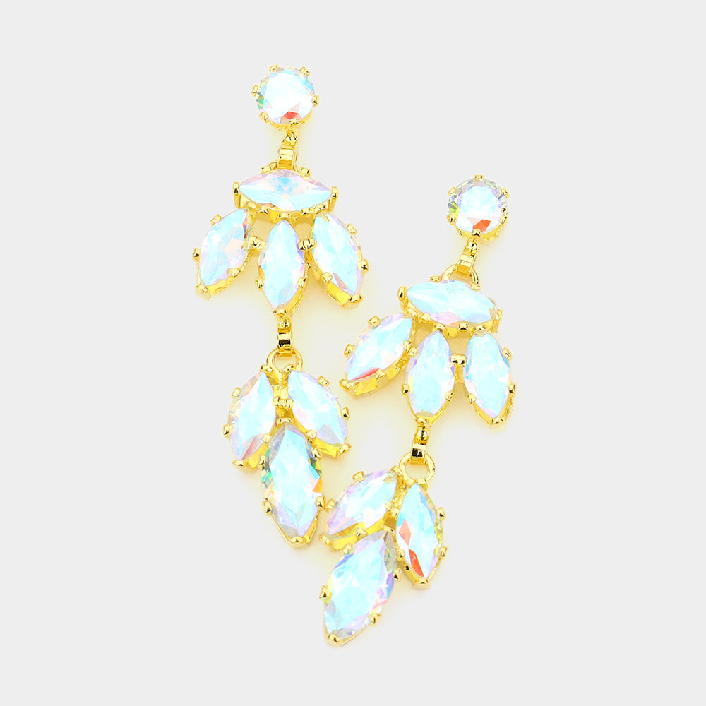 Madeline Love AB, Gold Marquise Stone Link Dangle Evening Earrings