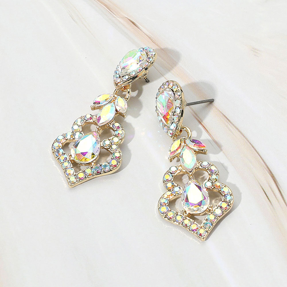 Madeline Love AB, Gold Teardrop Marquise Stone Accented Dangle Evening Earrings