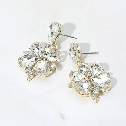 Madeline Love Clear, Gold Teardrop Stone Flower Dangle Evening Earrings