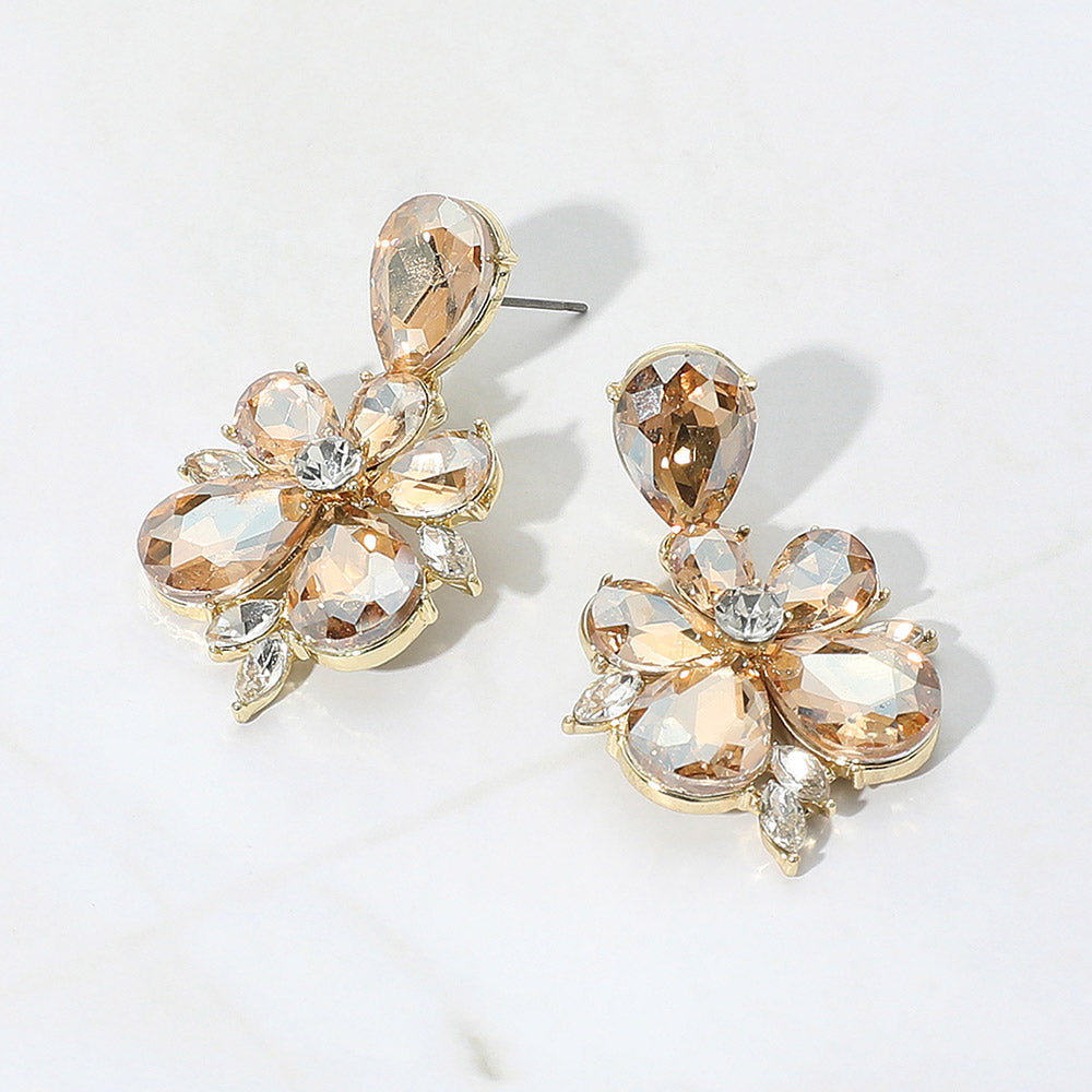 Madeline Love Gold, Lt Col Topaz Teardrop Stone Flower Dangle Evening Earrings