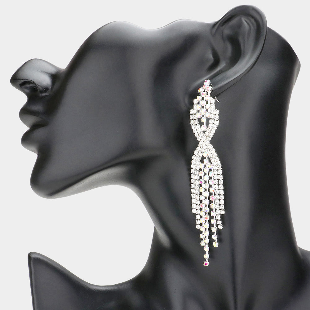 Madeline Love AB, Silver Dropped Rhinestone Dangle Evening Earrings