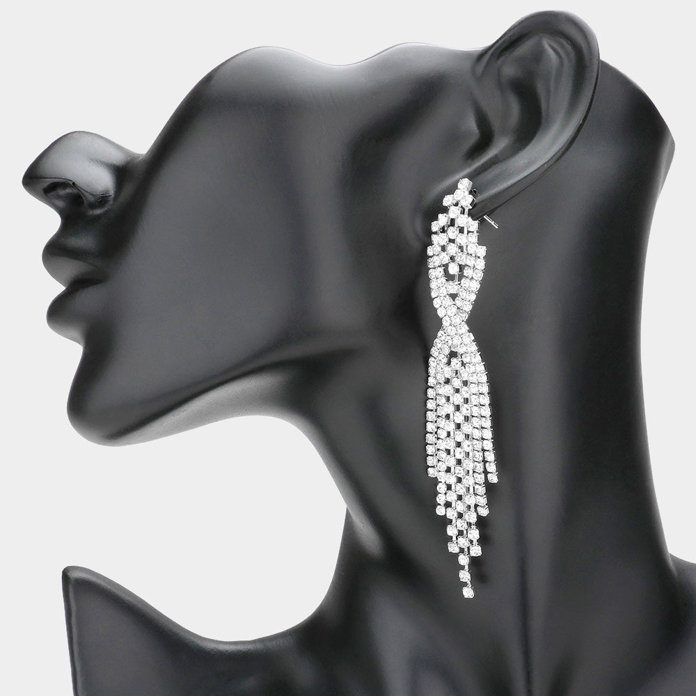 Madeline Love Silver Dropped Rhinestone Dangle Evening Earrings