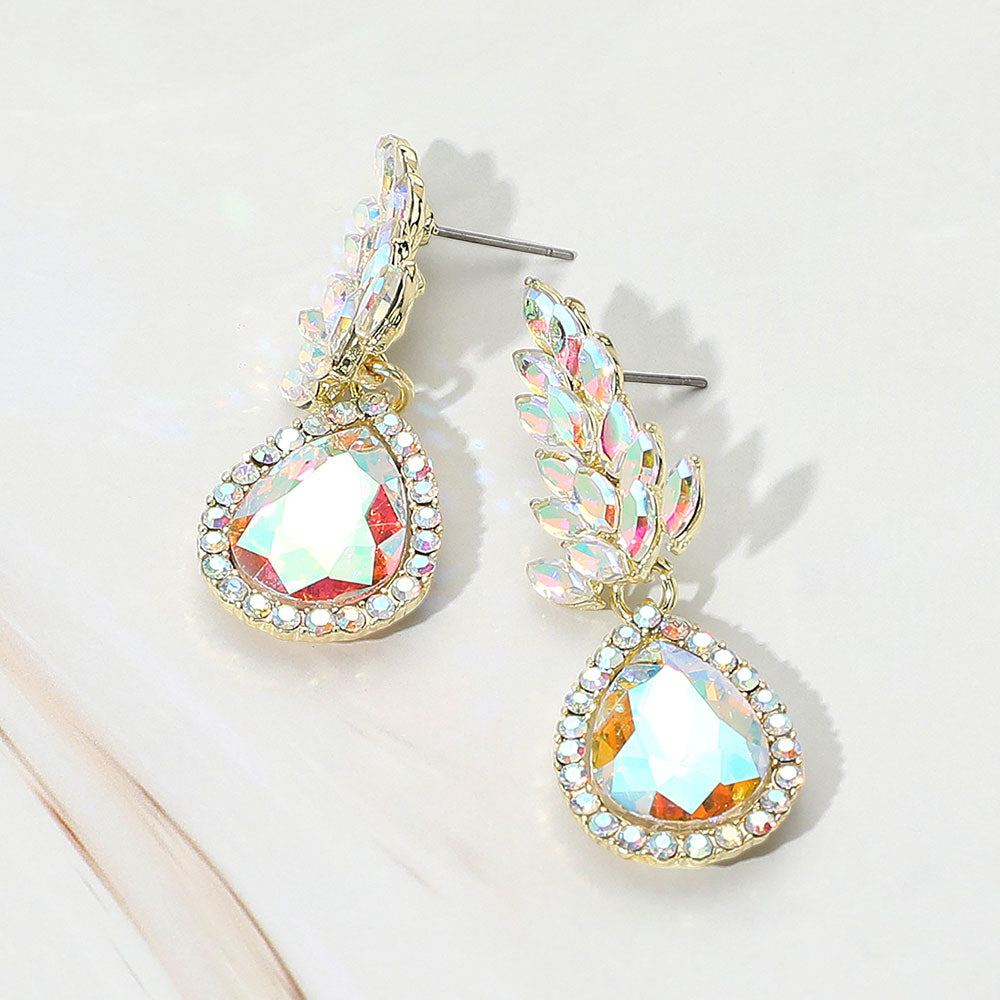 Madeline Love AB, Gold Teardrop Stone Accented Dangle Evening Earrings