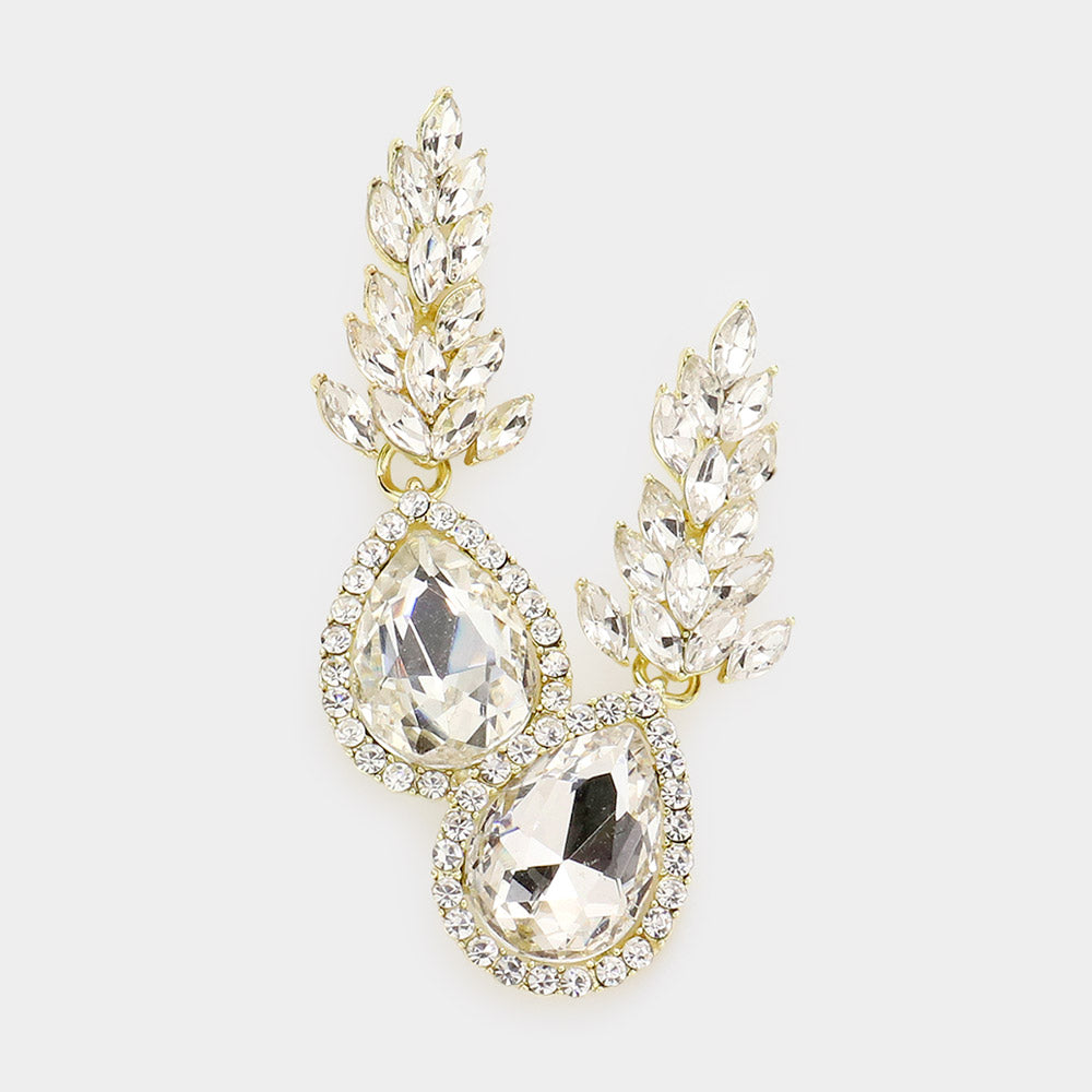 Madeline Love Gold Teardrop Stone Accented Dangle Evening Earrings
