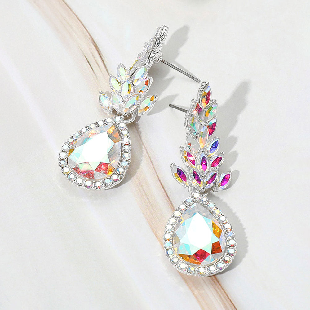 Madeline Love AB, Silver Teardrop Stone Accented Dangle Evening Earrings