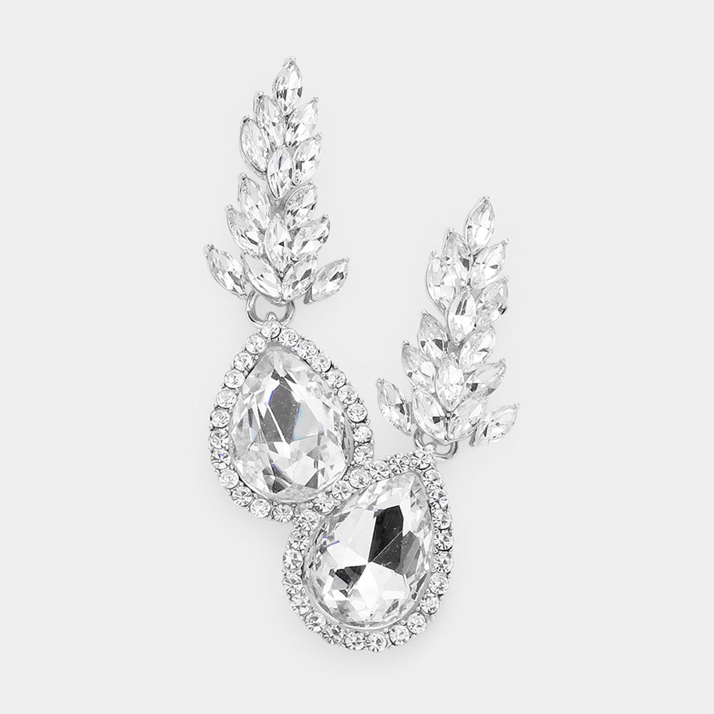 Madeline Love Silver Teardrop Stone Accented Dangle Evening Earrings