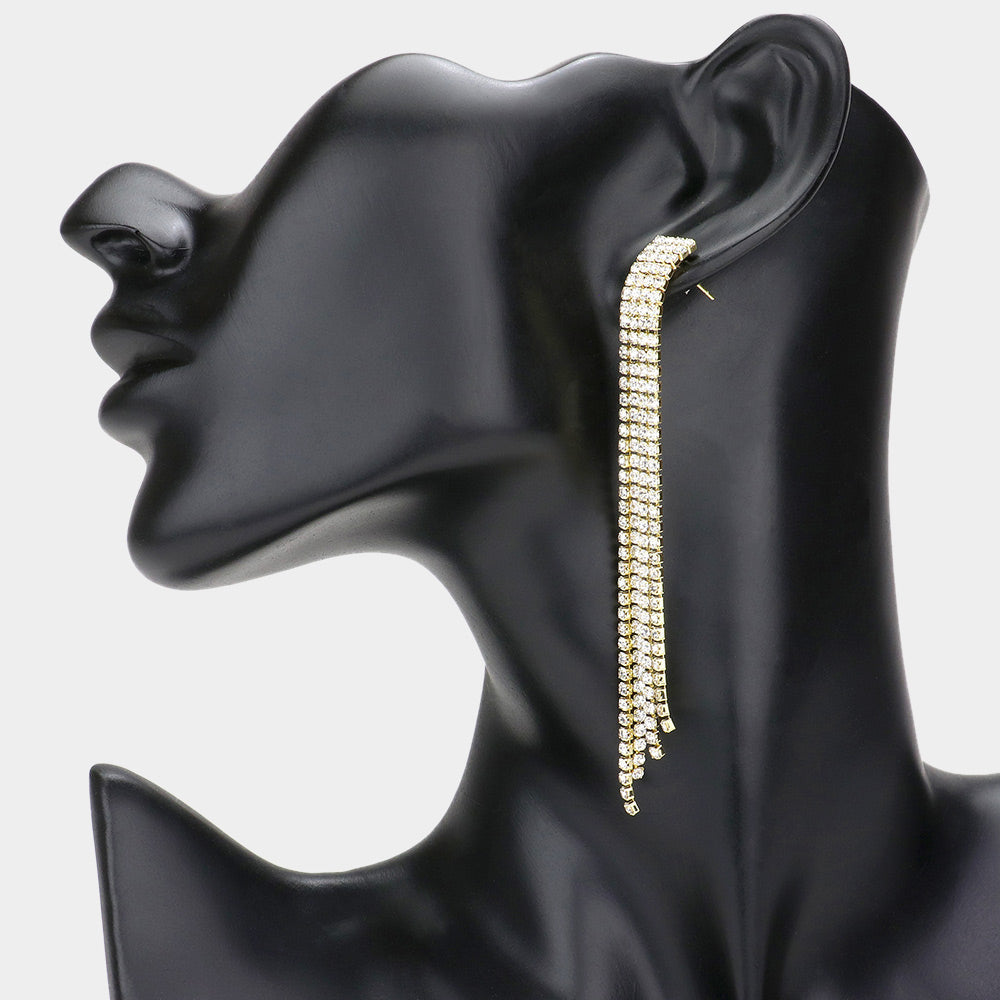 Madeline Love Gold Rhinestone Linear Dangle Evening Earrings