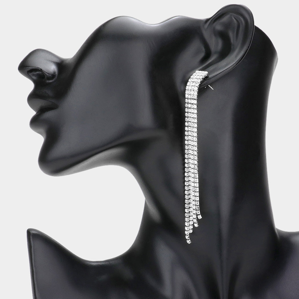 Madeline Love Silver Rhinestone Linear Dangle Evening Earrings