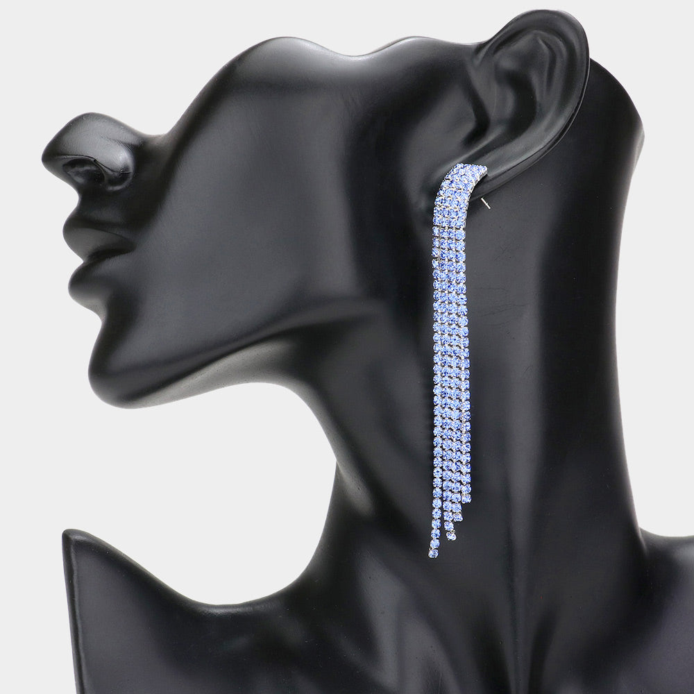 Madeline Love Sapphire Rhinestone Linear Dangle Evening Earrings