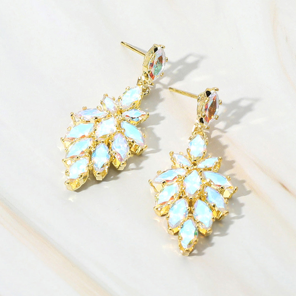 Madeline Love AB, Gold Marquise CZ Stone Cluster Dangle Evening Earrings