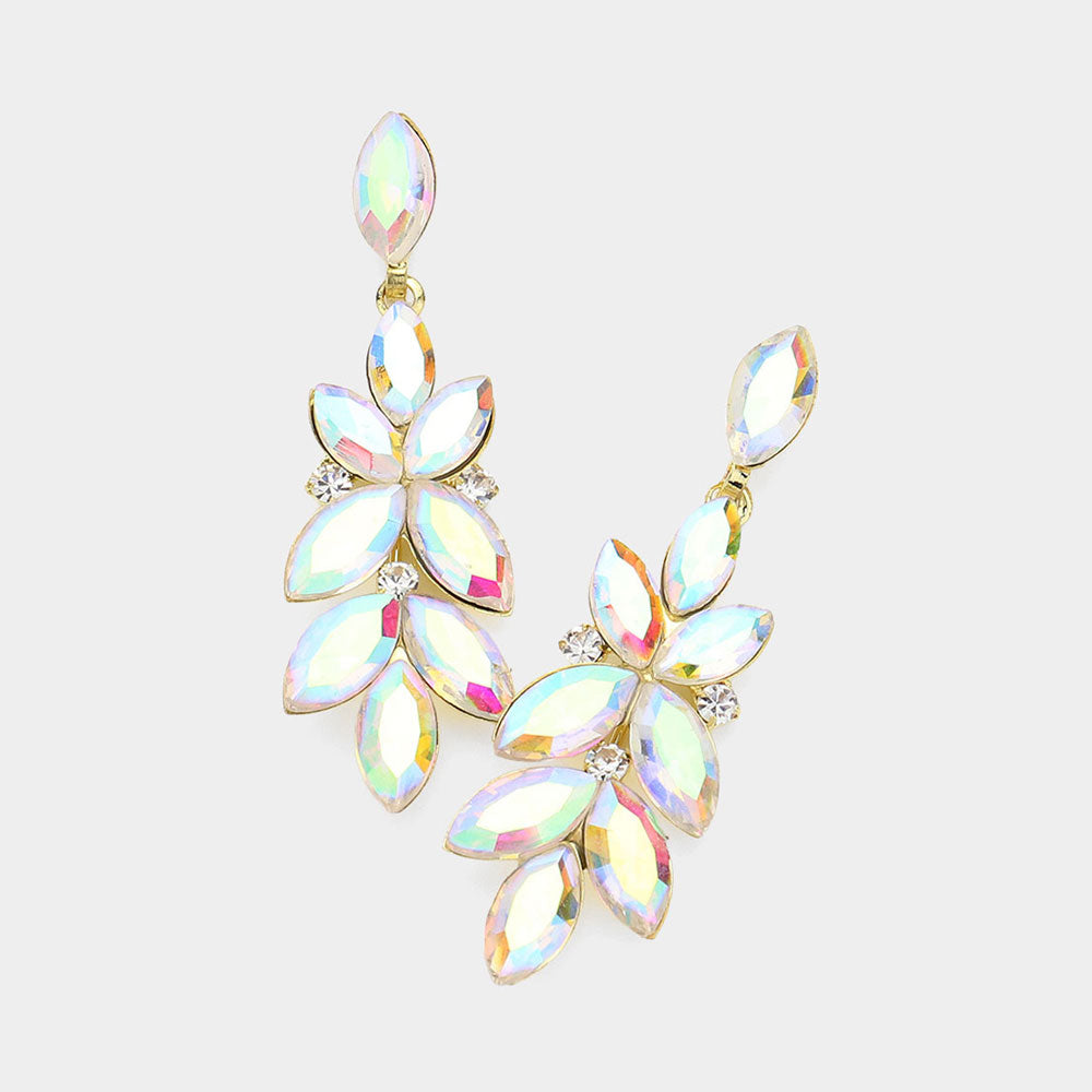 Madeline Love AB, Gold Marquise Stone Cluster Embellished Evening Earrings