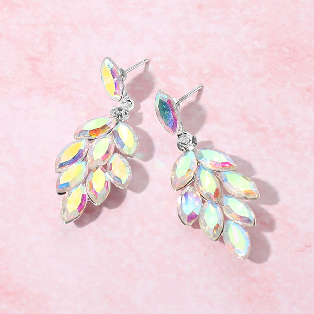 Madeline Love AB, Silver Marquise Stone Cluster Chandelier Dangle Evening Earrings