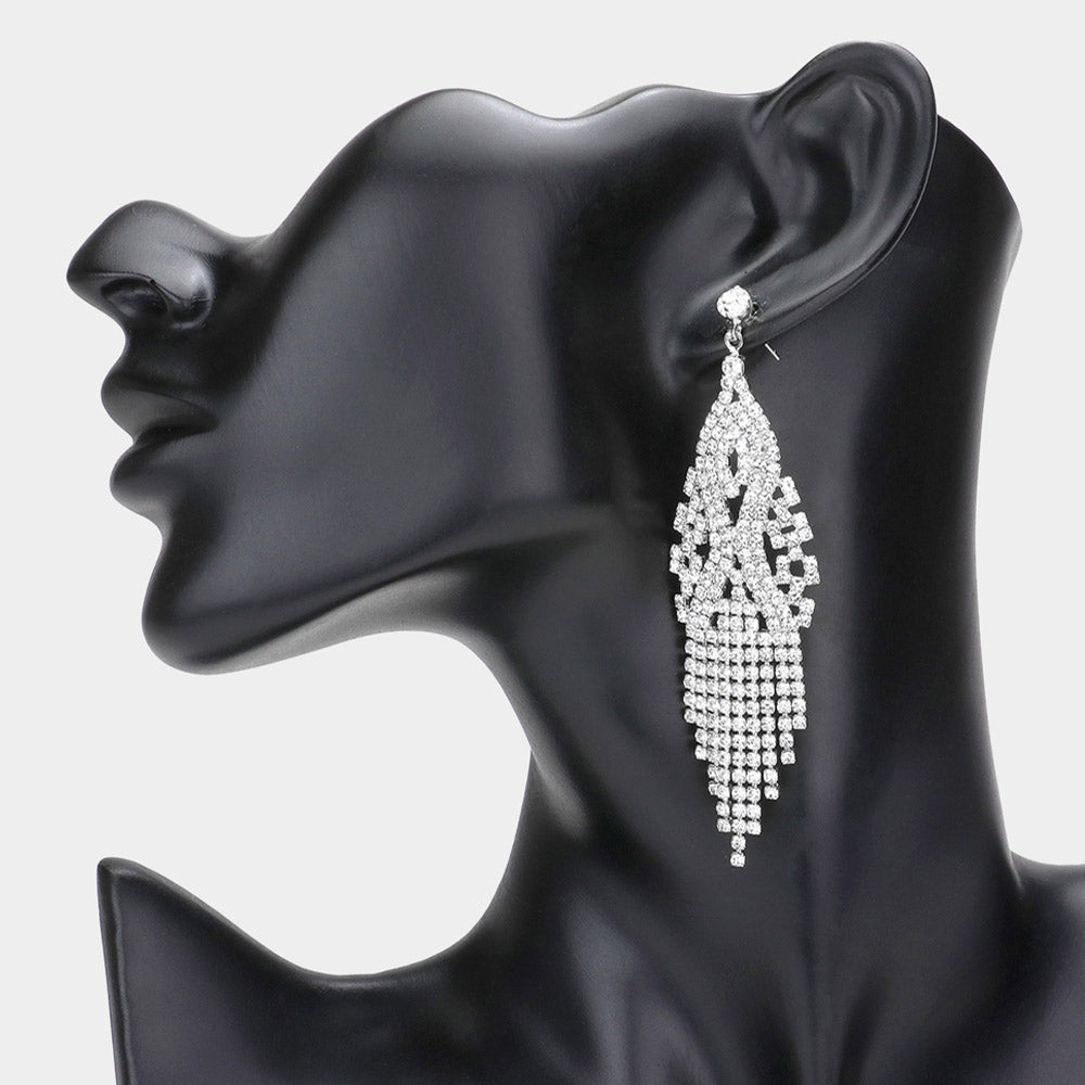 Madeline Love Silver Stone Pave Fringe Evening Earrings