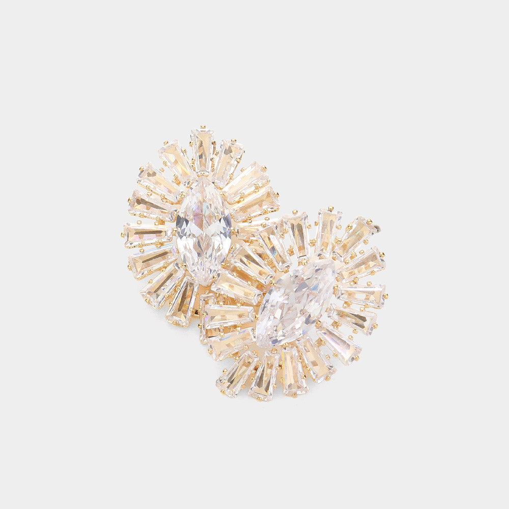 Madeline Love Gold Marquise Stone Accented Evening Earrings