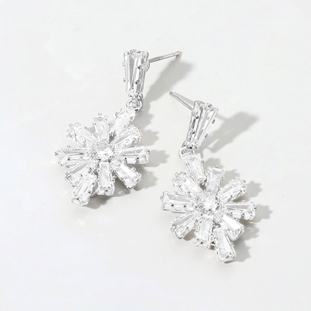 Madeline Love Clear, Silver Flower CZ Stone Cluster Dangle Evening Earrings