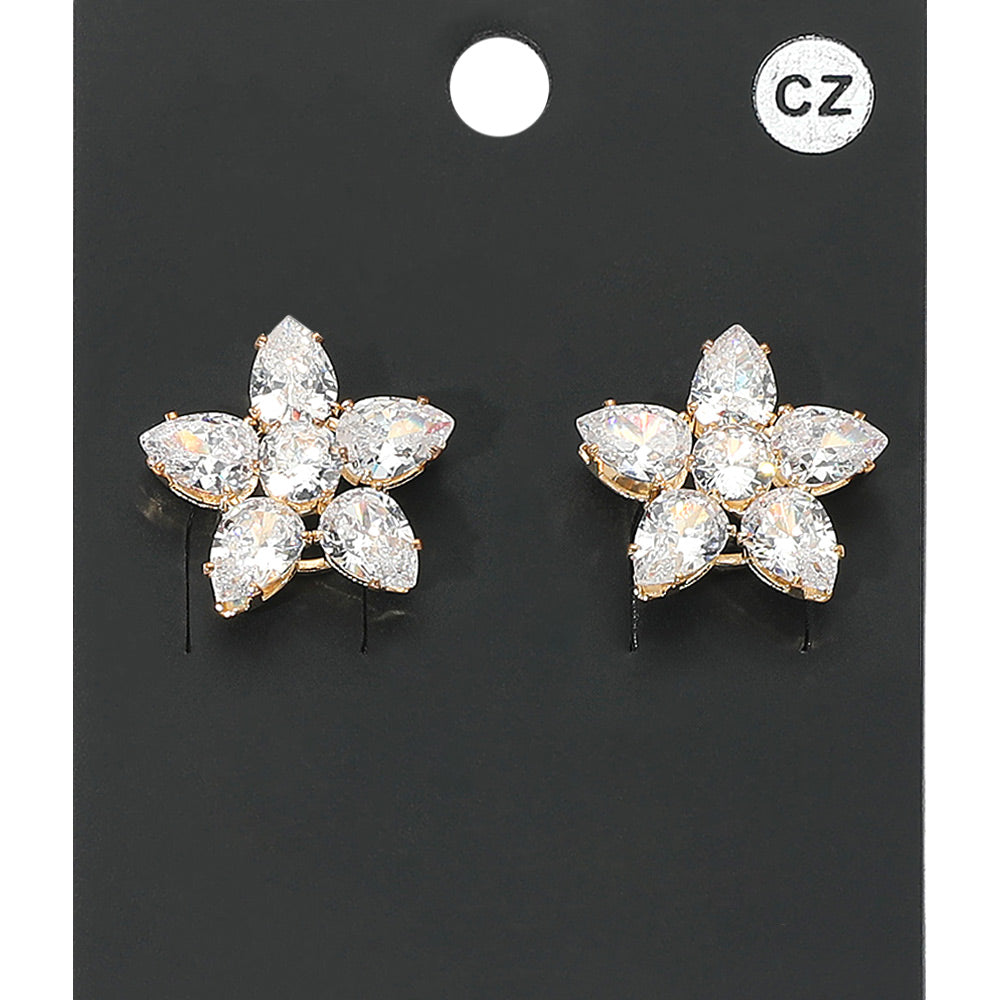 Madeline Love Clear, Gold Flower CZ Stone Cluster Stud Evening Earrings